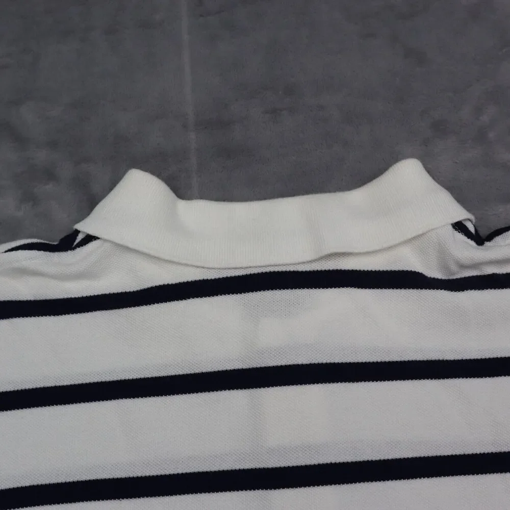Polo Ralph Lauren Shirt Mens XL White Blue Rugby Golf Striped Short Sleeve